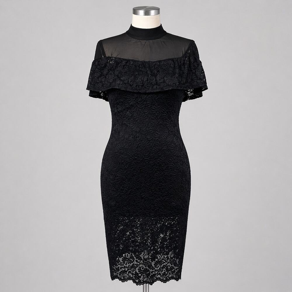 Belinda Vintage Black Lace Dress Medium Sheer USA Made 90s Whimsy Retro Pinup